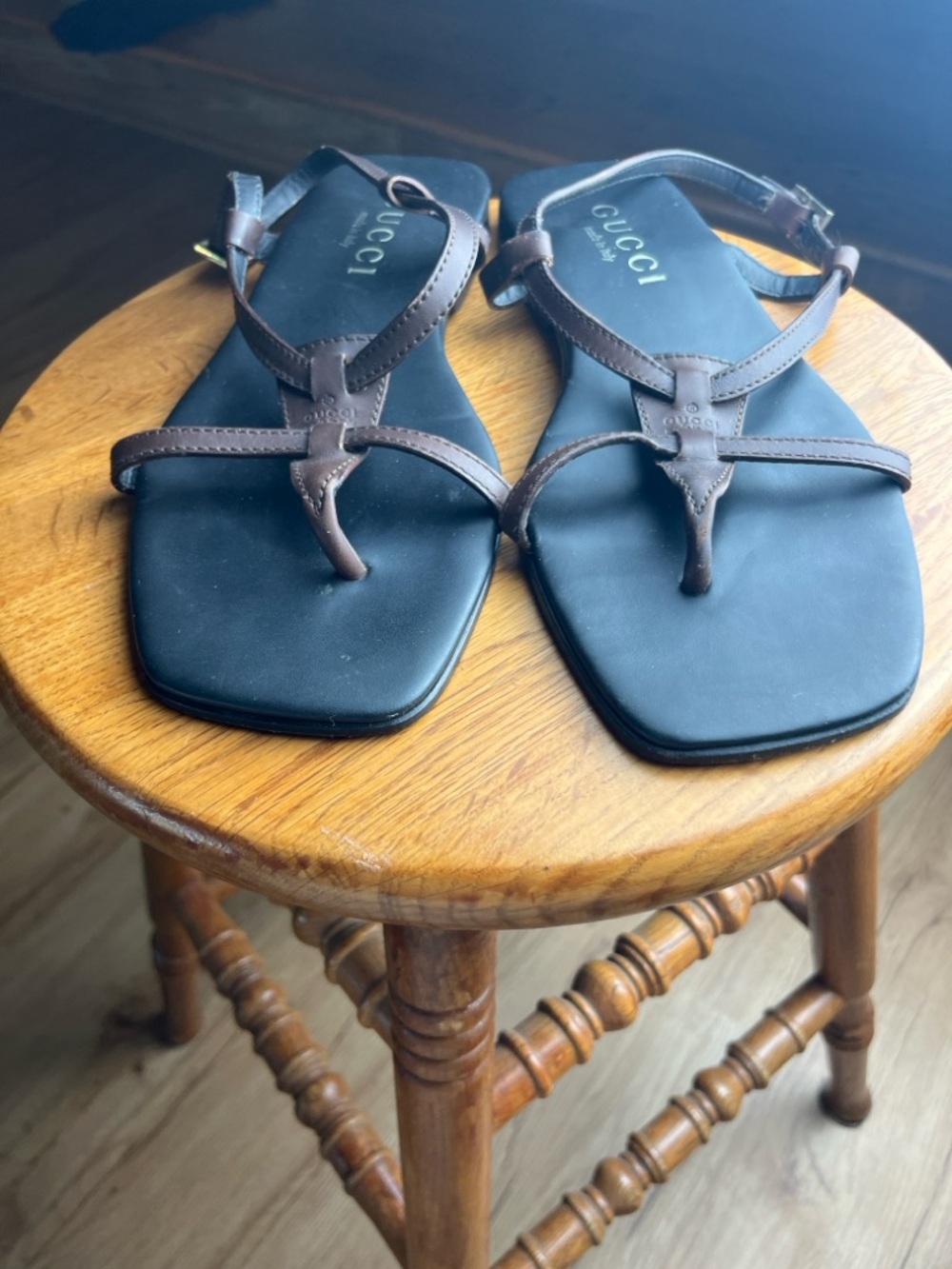 Gucci Leather Thong Sandals Brown Ankle Strap Size 42 Made in Italy Luxury - Picture 4 of 6
